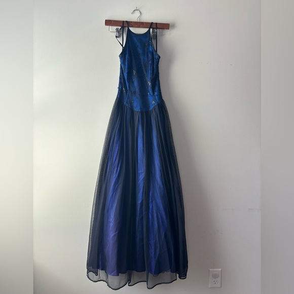 Y2K Dillard's black and blue prom midi length formal dress size 3/4 - Picture 1 of 7
